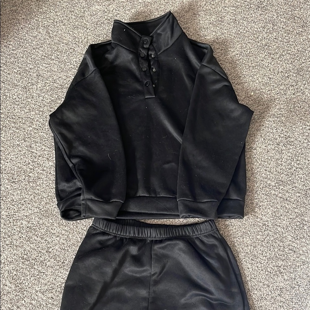 Black Button-Up Sweatshirt and Pants “Sweatsuit/Pajama” set